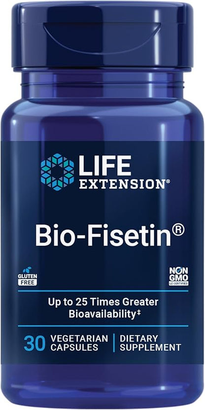Life Extension Bio-Fisetin, Fisetin, galactomannans from Fenugreek Seed, Cellular Health, Cognitive Health, Longevity, Gluten-Free, Vegetarian, Non-GMO, 30 Vegetarian Capsules