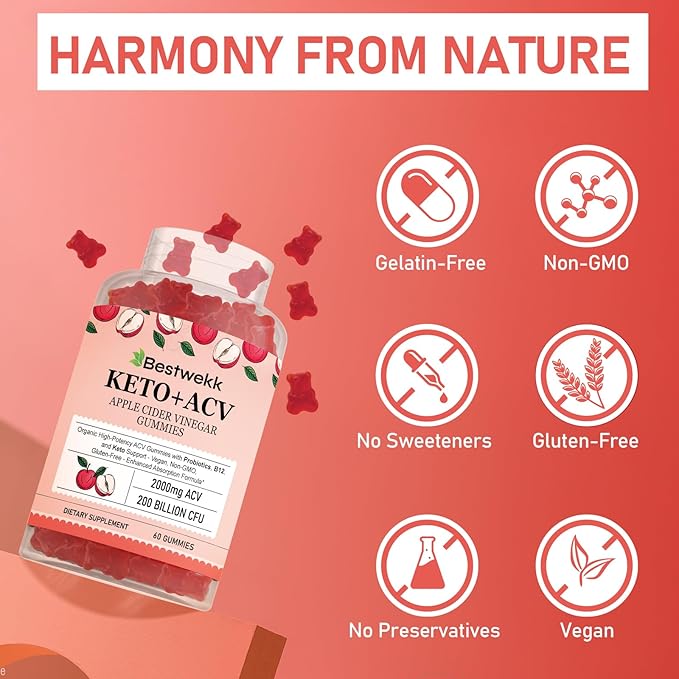 Apple Cider Vinegar Gummies, Max Strength 2000mg ACV Gummy with Probiotics, B12 and Keto Support, For Digestion, Metabolism, Detox, Gut & Immune Health, Gelatin-Free, Non-GMO, 240 keto acv gummies
