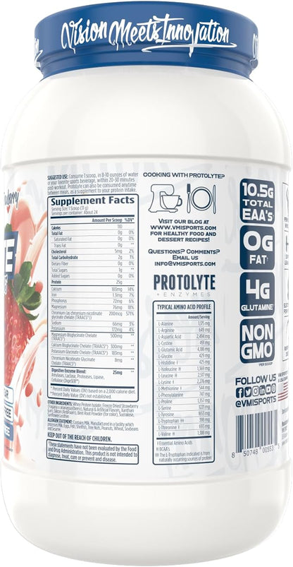 VMI Sports | ProtoLyte Whey Isolate Protein Powder | Low Calorie Whey for Weight Loss and Muscle Gain | Digestive Enzymes | Non-GMO (1.6 lb, Strawberry)