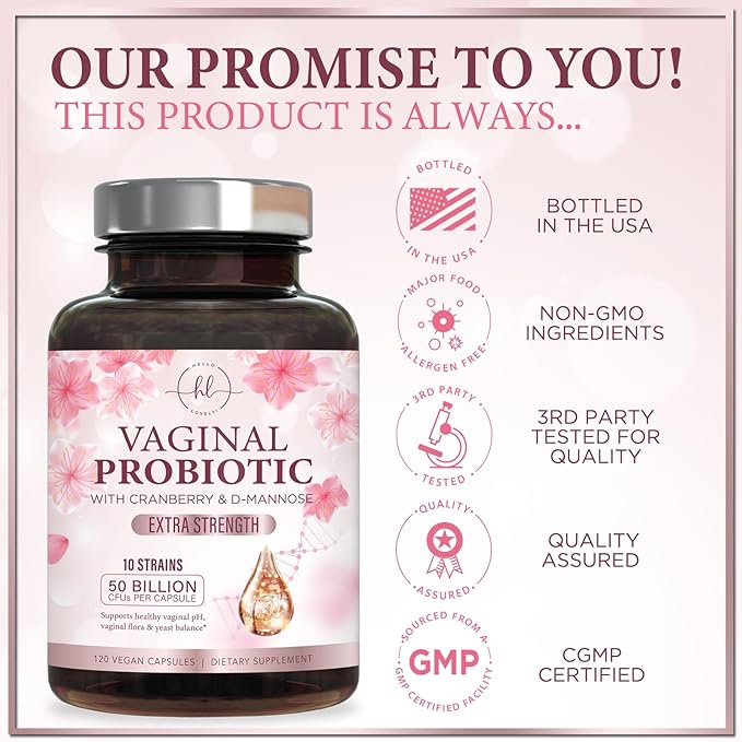 Vaginal Probiotics for Women - Gently Support Feminine Health, pH Balance, Healthy Odor & Vaginal Flora - 50 Billion CFU per Capsule - Improved Formula with Lactobacillus & Cranberry - 120 Capsules