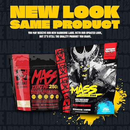 Mutant Mass Extreme 2500 - High Calorie Mass Gainer Whey Protein Powder with Whole Food Carbs - Muscle Building & Weight Gain Supplement for Extreme Hard Gainers - Triple Chocolate 6 lbs
