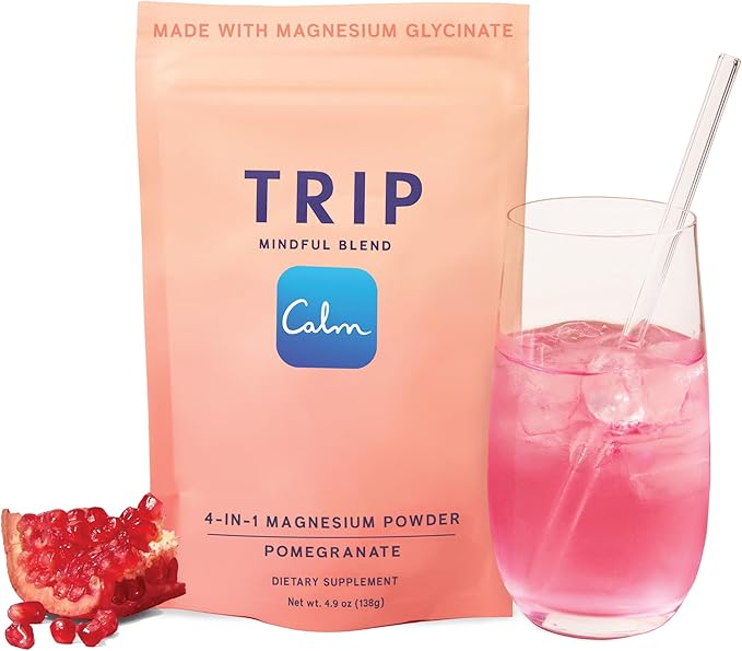TRIP Magnesium Glycinate Powder with L-Theanine & Lion’s Mane, Sugar Free Magnesium Supplement for Adults, 250mg Magnesium per Drink Mix Serving, Pomegranate Orange Blossom, 1 Bag - 30 Servings