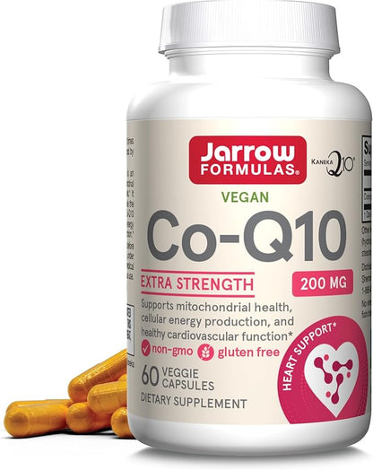 Jarrow Formulas® Co-Q10, 200 mg, Antioxidant Support for Mitochondrial Health, Cellular Energy Production and Healthy Cardiovascular Function, 60 Veggie Capsules, 60 Day Supply