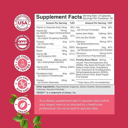 Fertility Supplements for Women & Men - Prenatal Vitamins Bundle with COq10, Folic Acid, Choline, Zinc, D-Aspartic Acid - Hormonal Balance for Conception for Her & Him - Pre Natal Multivitamin - 90 Ct