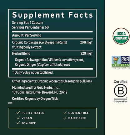 Gaia Herbs Adaptogen Performance - Energy Support Supplement with Ingredients Traditionally Used to Help Sustain Endurance & Stamina* - with Cordyceps & Ashwagandha - 60 Vegan Capsules (60 Servings)