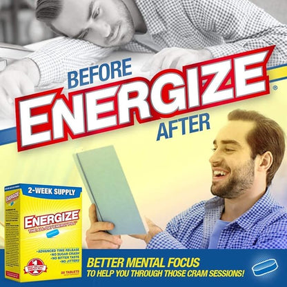 Energize Caffeine Pills - Fast Acting Energy Pill - Healthy Focus Brain Supplement - Improved Performance, Alertness, and Clarity - All Day Energy, No Jitters, No Crash - 28 Time Released Tablets