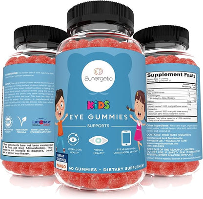 Sunergetic Premium Eye Support Gummies for Kids - Lutein with Zeaxanthin Supports Overall Eye Health, Vision & Macular Health–Clinically Studied Lutein & Zeaxanthin with Lutemax 2020-60 Gummies
