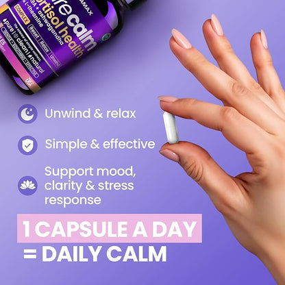 Cortisol Supplements for Women and Men - L-Theanine, Ashwagandha, GABA - High Cortisol Manager Reducer - Relaxation, Mood & Stress Support - Ginkgo Biloba, Bacopa Monnieri, 5-HTP - Made in USA