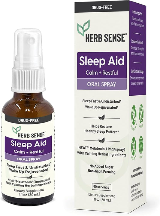 Sleep Aid, Liquid Melatonin, Natural Herbs, Calm, Restful, Oral Spray,1 oz, Drug-Free, 60 Servings