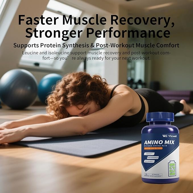 Amino Acid, Supports Muscle Recovery and Lean Muscle Growth, Enhances Energy and Endurance, Contains Essential Amino Acids and BCAAs, 90 Capsules (1 Bottle)