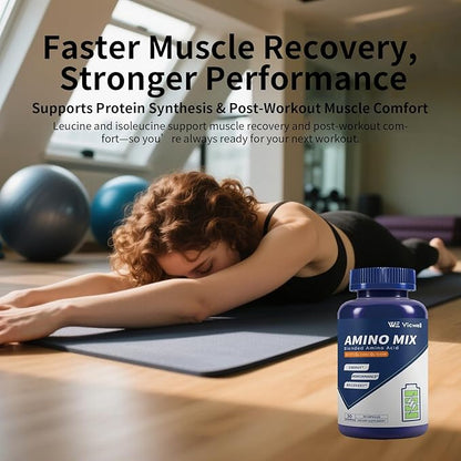 Amino Acid, Supports Muscle Recovery and Lean Muscle Growth, Enhances Energy and Endurance, Contains Essential Amino Acids and BCAAs, 90 Capsules (1 Bottle)