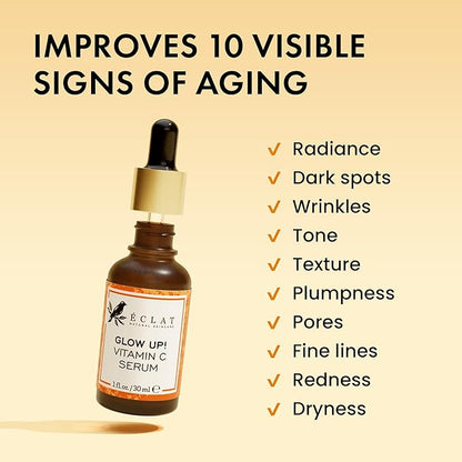 Eclat Skincare Vitamin C Serum - Skin Care for Dark Spots, Vitamin C Serum for Face with Hyaluronic Acid, Ferulic Acid, & Vit E - Anti Aging and Skin Brightening Vit C Formula for Face Care 1 Fl Oz