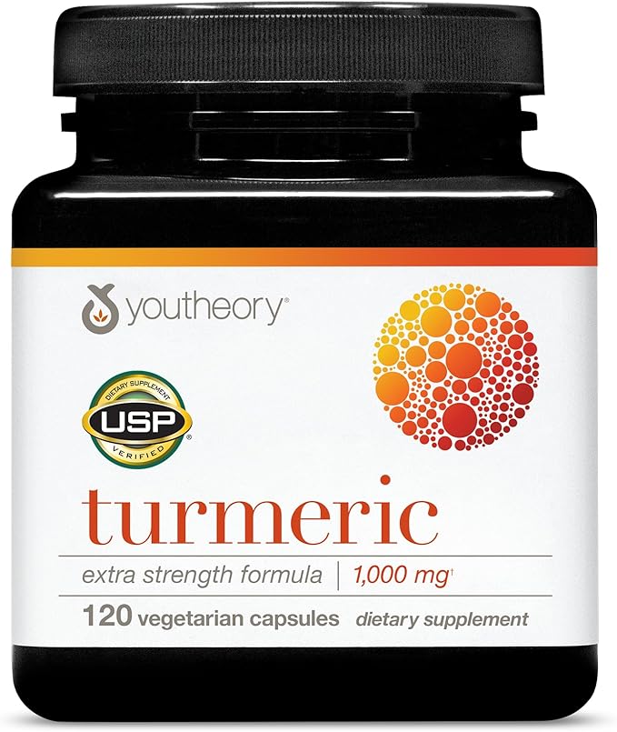 Youtheory Turmeric Extra Strength - 1,000 mg Turmeric Supplement - with 10 mg Black Pepper - Curcumin Joint Support* - Soy, Dairy & Gluten Free -120 Vegetarian Capsules