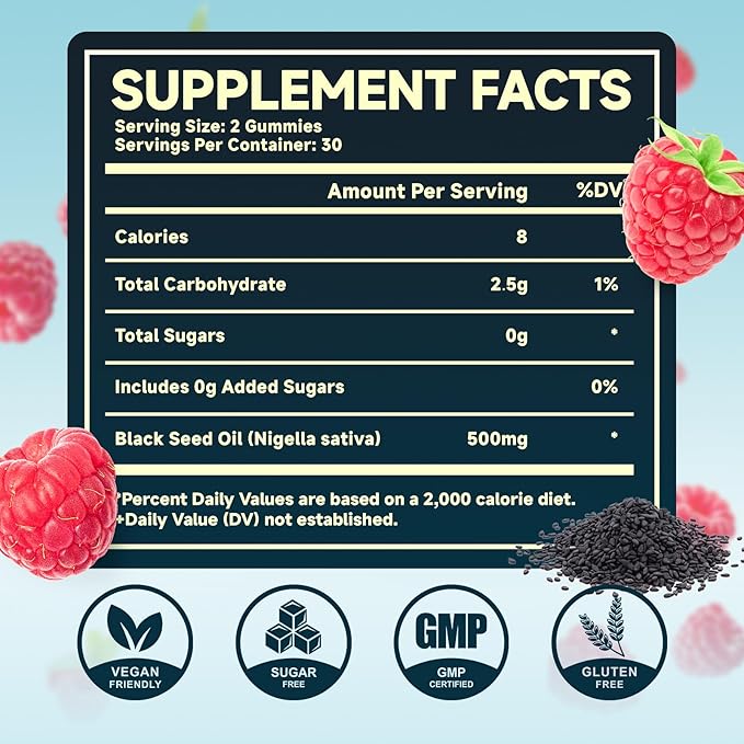 MEENCCD 2 Pack Black Seed Oil Gummies, Nigella Sativa Black Seed Oil Supplement for Antioxidant Support, Vegan, Non-GMO, Suagr-Free, Raspberry Flavor, 120 Count