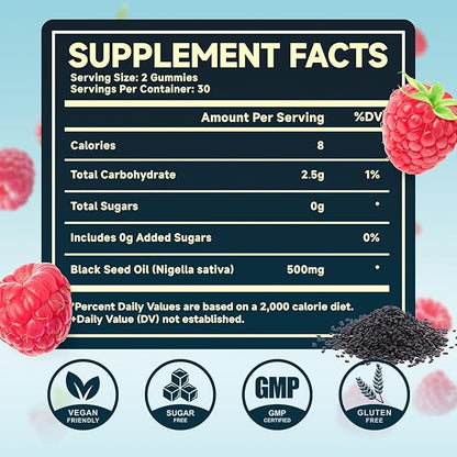 MEENCCD 2 Pack Black Seed Oil Gummies, Nigella Sativa Black Seed Oil Supplement for Antioxidant Support, Vegan, Non-GMO, Suagr-Free, Raspberry Flavor, 120 Count