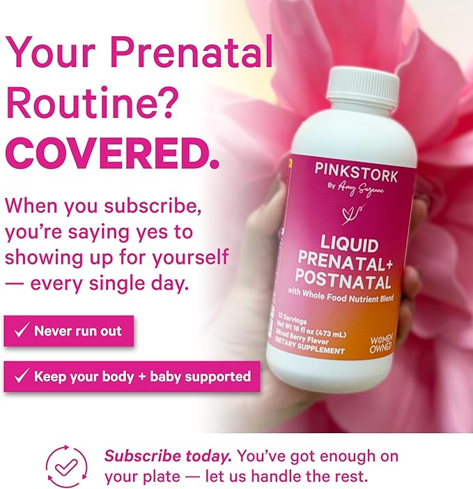 Pink Stork Liquid Prenatal Vitamins for Women - for Fertility, Pregnancy, Postpartum - Morning Sickness Support - 64 Servings - 2 Pack