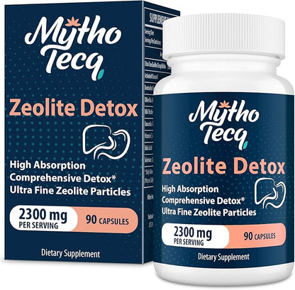 2300 MG Zeolite Detox Capsules - Activated Charcoal & Bentonite Clay, Highly Absorbable Full Body, Liver & Gut Cleanse, Zeolite Clinoptilolite（90 Capsules）