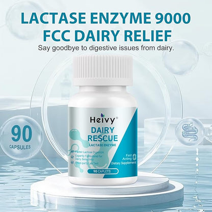 Heivy Pure Lactase Enzyme 9000 FCC Dairy Relief Fast Acting Supplement, Lactose Intolerance Pills 90 Count (Pack of 1)