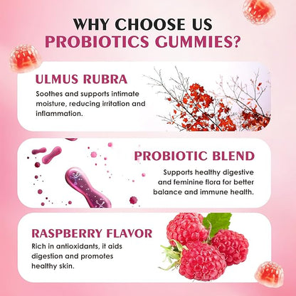 Women's Probiotic Gummies pH Balance & Gut Flora, Natural Raspberry Flavor, Vegan & Non-GMO, 90 Gummies
