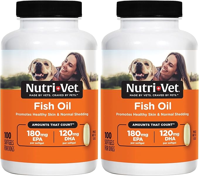 Nutri-Vet Fish Oil Supplement for Dogs,Omega 3,Fish Oil for Dogs,Pet Supplies,Pet Vitamins and Supplements,EPA DHA Formula,Puppy Vitamins,Shed Control,New Puppy Essentials,100 Count (Pack of 2)