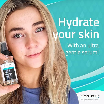 YEOUTH Pure Hyaluronic Acid Serum for Face 99% for Dry & Dull Skin, Hydrating Hyaluronic Acid Face Serum for Women & Men, Facial Care For All Skin Types 2oz