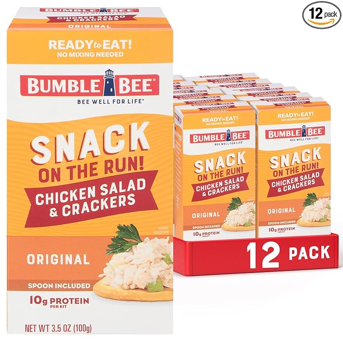 Bumble Bee Snack On The Run! Protein Snack Pack - Original Chicken Salad with Crackers - 10g Protein per Box - Ready to Eat Easy-Open Canned Chicken Salad (Pack of 12)