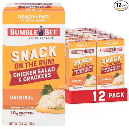 Bumble Bee Snack On The Run! Protein Snack Pack - Original Chicken Salad with Crackers - 10g Protein per Box - Ready to Eat Easy-Open Canned Chicken Salad (Pack of 12)