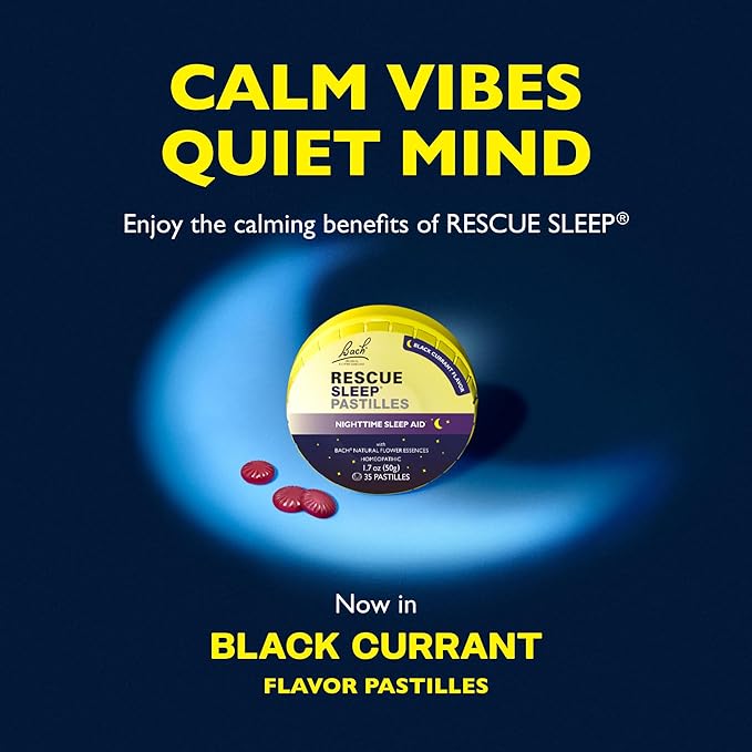 RESCUE Bach Sleep PASTILLES, Black Currant Flavor, No Melatonin Lozenges, Homeopathic, Flower Essences, 6 Pack