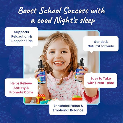 Magnesium Drops for Kids - with L-Theanine Omega-3, Vitamin B6, D3, Zinc - Kids Magnesium Glycinate Liquid for Sleep, Relaxation, Calm & Focus - 2 Fl Oz Raspberry Flavor