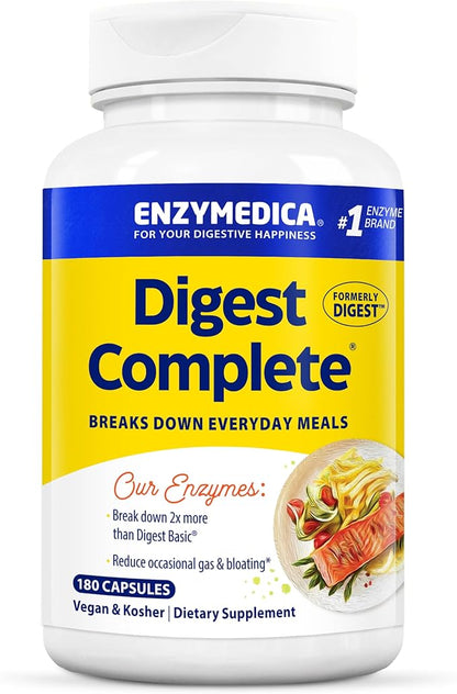 Enzymedica Digest Complete, Full-Range, Everyday Digestive Enzymes, Offers Fast-Acting Gas & Bloating Relief, 180 Capsules
