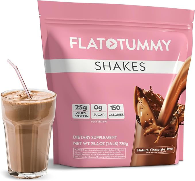 Flat Tummy Shakes - Chocolate, 20 Servings – Post GLP-1 Protein Supplement, High Protein, Zero Sugar, Keto-Friendly Meal Replacement with Clinically Studied Morosil®