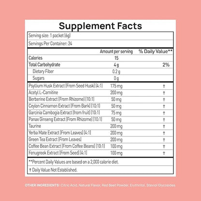 GLP-1 Supplement | Natural GLP-1 Production | GLP 1 Booster Drink Mix to Control Appetite and Cravings | Great Tasting Metabolic Support - Yerba Mate, Garcinia Cambogia, Berberine [Peach]
