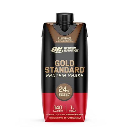 Optimum Nutrition Gold Standard Protein Shake, 24g Protein, Ready to Drink Protein Shake, Gluten Free, Vitamin C for Immune Support, Chocolate, 11 Fl Oz, Pack of 4 (Packaging May Vary)