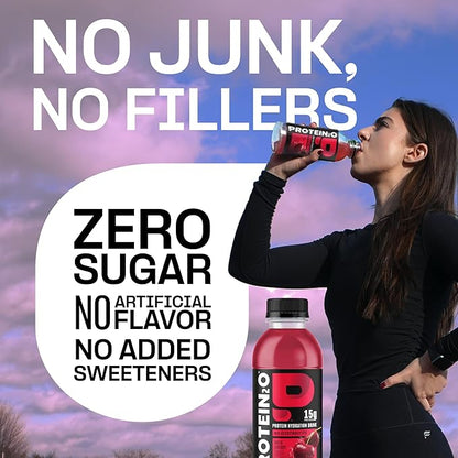 Protein2o Hydration Drink - 2-in-1 Liquid Clear Whey Protein Isolate and Electrolyte Drink - 15g Protein,Vitamins B5,B6 - Post-Workout Recovery - 16.9 Fl Oz - Wild Cherry,(Pack of 24)