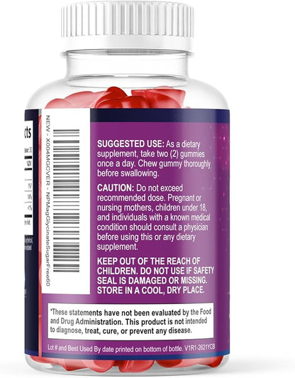 Magnesium Glycinate Gummies - Sugar Free - 100% Chelated Magnesium Gummy Supplement for Max Absorption - for Sleep Support & Heart, Muscle & Bone Health - Gentle on Stomach, Grape Flavor - 60 Gummies