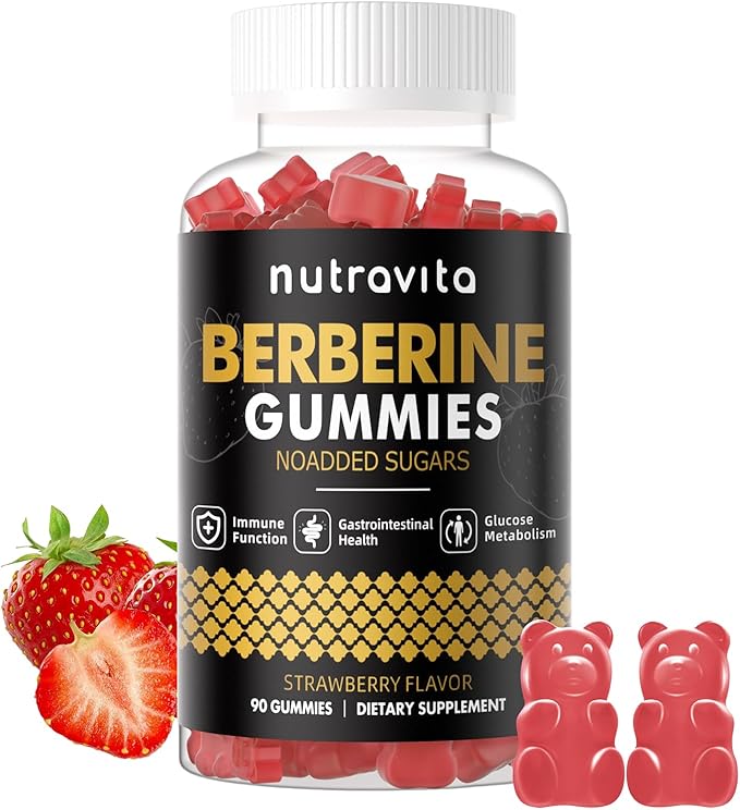 Nutravita Berberine Gummies with Ceylon Cinnamon 1500mg High Potency Berberine HCL Supplement for Immune and Metabolism Support, Sugar Free Organic Berberine Gummies Strawberry Flavor-1PACK