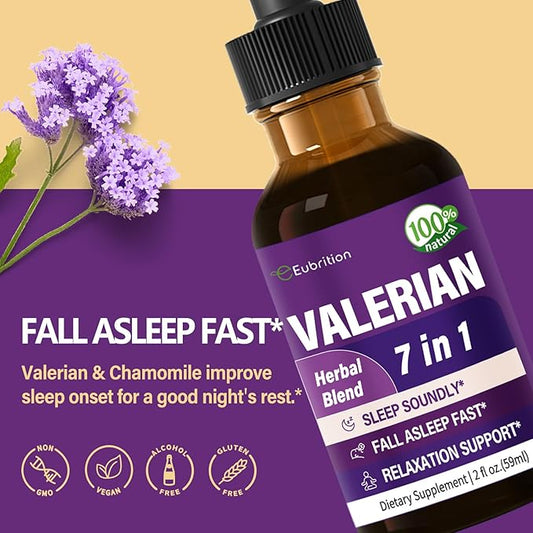 Valerian Root Sleep Support Drops, Natural Herbal Supplement Tincture with Passion Flower and Chamomile Extract for Better Sleep & Relaxation. 2oz