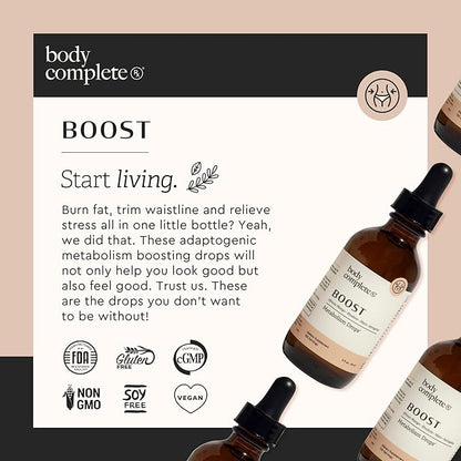 BODY COMPLETE RX Boost Drops with Maca Root, Amino Acids, L Glutamine, Niacin, and Rhodiola for Energy, Digestion, and Thyroid Support for Women, Plant Based, 60 ML