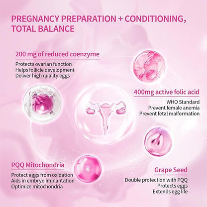 DRAUSTIN Coenzyme Q10 Preparation for Pregnancy Reduction 200mg Mitochondrial PQQ Folic Acid Imported from The United States, 60 Count