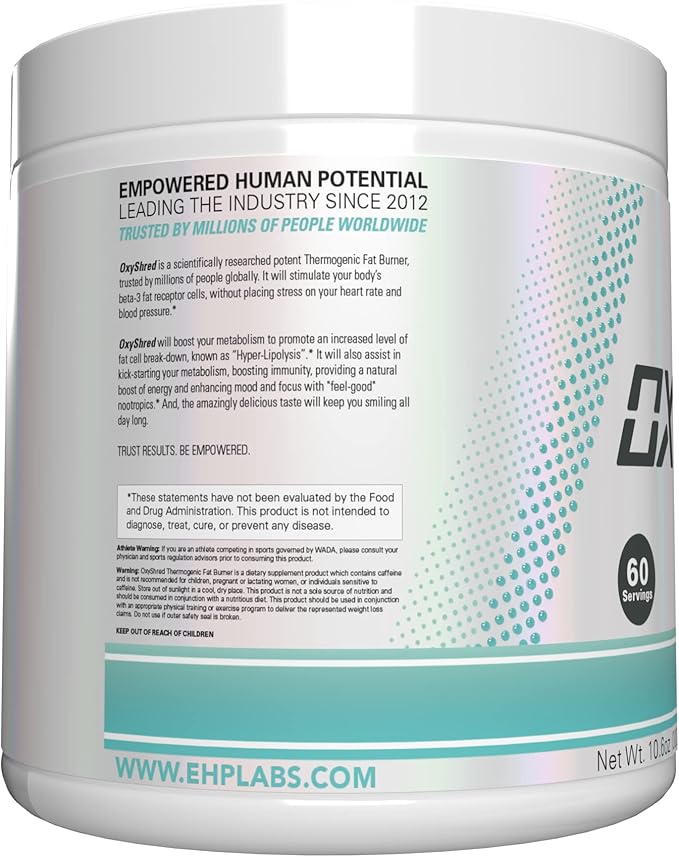 EHP Labs OxyShred Pre Workout Powder - Preworkout Powder with L Glutamine & Acetyl L Carnitine, Energy Boost Drink - Bahama Breeze/Beach, 60 Servings