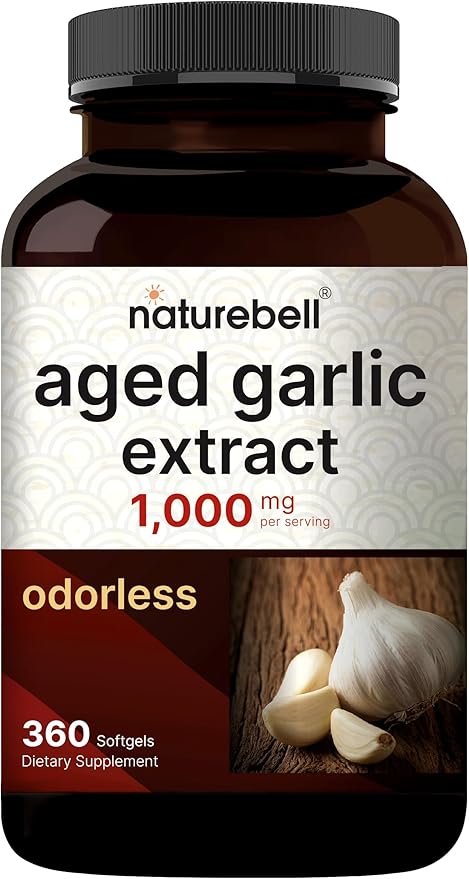 NatureBell Aged Garlic Extract 1,000mg, Over 2 Years Aged, 360 Odorless Softgels – Allium sativum – Made with MCT Oil – Non-GMO, Gluten Free