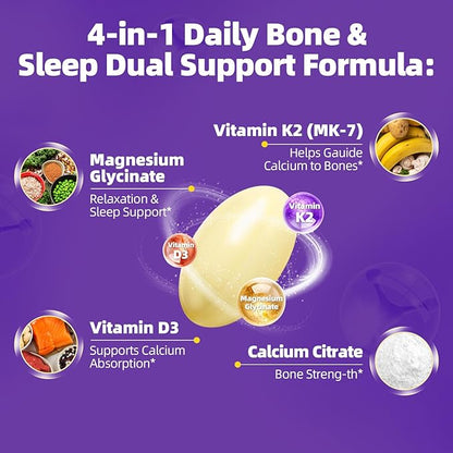 2 Pack High Absorption Magnesium Glycinate 400mg Softgels Supplement, Magnesium with Calcium - Highly Bioavailable - with Vitamin D3 & K2, for Sleep, Mood, Brain Support
