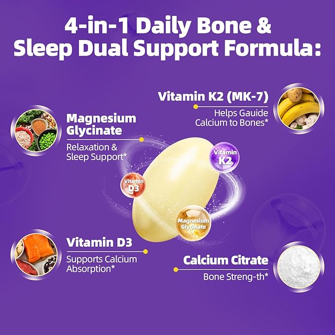 Magnesium Glycinate 400mg Softgels, Small Easy to Swallow High Absorption Magnesium Supplement, with Vitamin D3 & K2 for Sleep Relax Calm Muscle Bone* Health, 120 Gelcaps