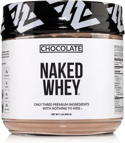 NAKED Chocolate Whey 1LB - All Natural Grass Fed Whey Protein Powder, Organic Cacao, and Coconut Sugar - NSF Certified, No GMO, No Soy, and Gluten Free, Aid Growth and Recovery - 12 Servings