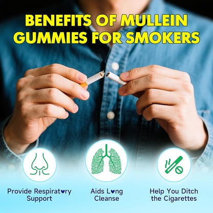 softbear Mullein Gummies for Lungs, 2000mg Mullein Leaf Extract Supplement for Respiratory & Digestive & Immune Support, Organic, Vegan, Sugr-Free, Pieneapple Flavor 60 Count