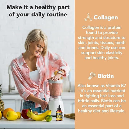 Super Natural Goods Liquid Biotin & Collagen 70,000mcg Hair Growth Vitamin Drops - Radiant Skin, Strong Nail Support - High Potency Hair Loss Supplement for Damaged Strands, for Men & Women (4oz)