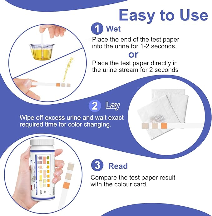 3-in-1 UTI Test Strips, Full Panel Urinary Tract Infection Test Kit at Home for Women Men Kids, Detection with Accurate Leukocytes, Nitrite, and PH Readings, Simple at-Home Urine Test Strips, 50ct