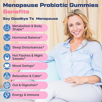 Menopause Supplements for Women Gummies, 16-in-1 Probiotic, Black Cohosh & Ashwagandha for Menopause Relief, Hot Flashes, Hormone Harmony, Mood Swings, Belly Burner* & Gut, Sugar-Free - 60 Gummies