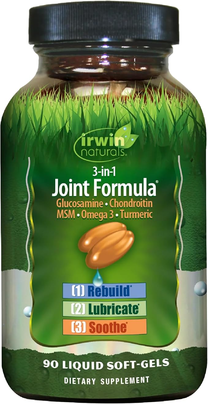 Irwin Naturals 3-in-1 Joint Formula with Glucosamine, Chondroitin, Turmeric & Boswellia - Advanced Joint Support Supplement for Men and Women - 90 Liquid Soft-Gels