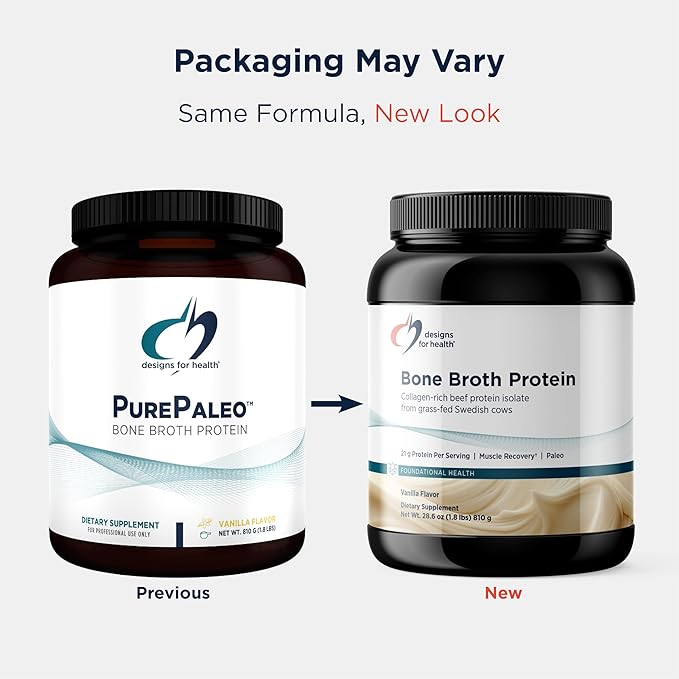 Designs for Health Bone Broth Protein Powder - 26g Grass-Fed, Collagen-Rich Beef Protein Isolate – Unflavored, Paleo, Non-GMO, Dairy-Free (30 Servings / 810g)